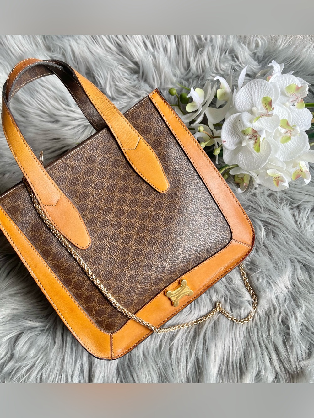 Authentic vintage Celine canvas satchel bag